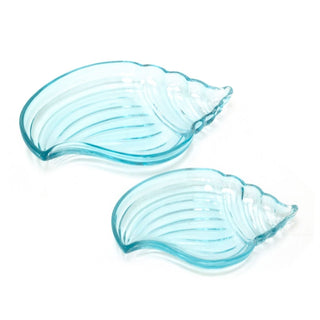 Set of 2 Shell Shaped Glass Trinket Dishes | Blue Seashell Trays - 2 Piece Set