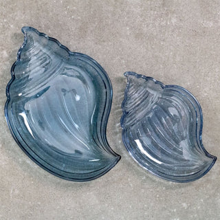 Set of 2 Shell Shaped Glass Trinket Dishes | Blue Seashell Trays - 2 Piece Set