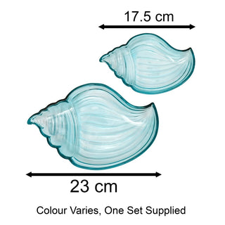 Set of 2 Shell Shaped Glass Trinket Dishes | Blue Seashell Trays - 2 Piece Set