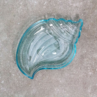 Set of 2 Shell Shaped Glass Trinket Dishes | Blue Seashell Trays - 2 Piece Set