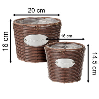 Set Of 2 Wicker Outdoor Planters | Willow Basket Garden Flower Plant Pots