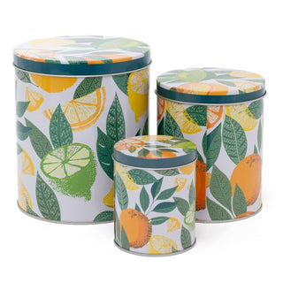 Set of 3 Citrus Zest Nesting Tins | 3 - piece Metal Storage Tins with Lids