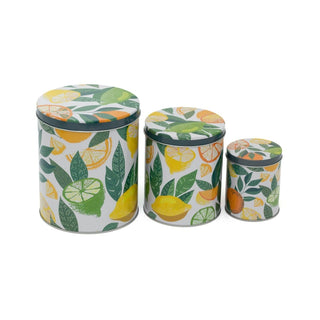 Set of 3 Citrus Zest Nesting Tins | 3 - piece Metal Storage Tins with Lids