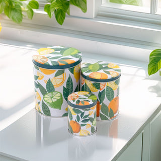 Set of 3 Citrus Zest Nesting Tins | 3 - piece Metal Storage Tins with Lids