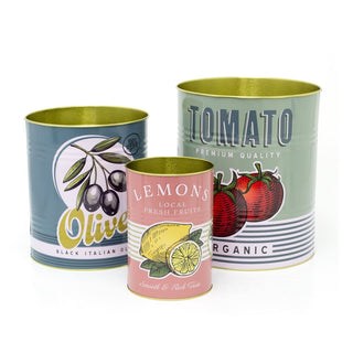 Set of 3 Decorative Retro Storage Tins | Tomato, Olive and Lemon Food Cans