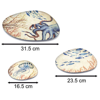 Set of 3 Nautical Trays | Ocean - Themed Abstract Vanity, Perfume & Bathroom Trays