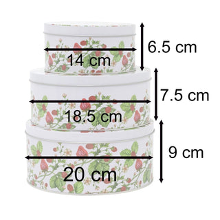 Set of 3 Strawberry Nesting Tins | 3 - piece Strawberry Field Round Storage Tins