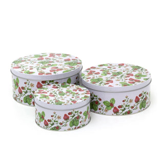 Set of 3 Strawberry Nesting Tins | 3 - piece Strawberry Field Round Storage Tins