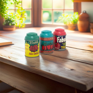 Set of 3 Vintage Style Mini Tins | Retro Metal Tomato Storage Jars - 10cm