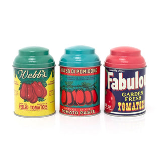 Set of 3 Vintage Style Mini Tins | Retro Metal Tomato Storage Jars - 10cm