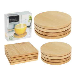 Set of 4 Bamboo Coasters | 4 - piece Wooden Drink Mats for Kitchen & Dining - 10cm