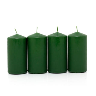 Set of 4 Green Pillar Candles | Unscented Wax Candles for Home & Events - 5x10cm