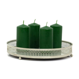 Set of 4 Green Pillar Candles | Unscented Wax Candles for Home & Events - 5x10cm