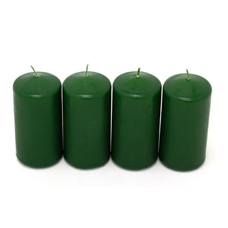 Set of 4 Green Pillar Candles | Unscented Wax Candles for Home & Events - 5x10cm