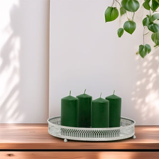 Set of 4 Green Pillar Candles | Unscented Wax Candles for Home & Events - 5x10cm