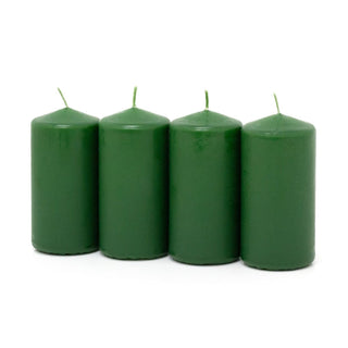 Set of 4 Green Pillar Candles | Unscented Wax Candles for Home & Events - 5x10cm