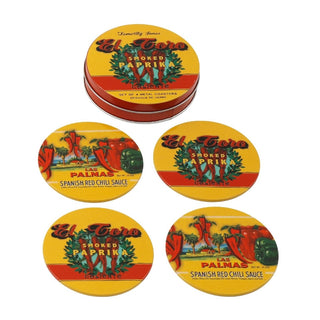 Set of 4 Paprika Vintage Style Metal Coasters with Storage Tin | Retro Coasters Quirky, Fun & Durable for Home Bar or Coffee Table