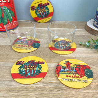 Set of 4 Paprika Vintage Style Metal Coasters with Storage Tin | Retro Coasters Quirky, Fun & Durable for Home Bar or Coffee Table