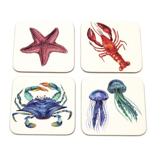 Set of 4 Sea Life Coasters | Sea Creatures Kitchen Dining Table Mats - 10cm