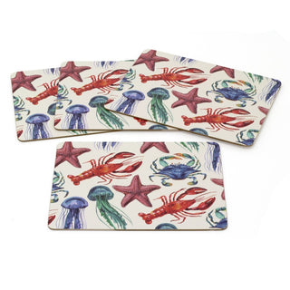 Set of 4 Sea Life Placemats | Sea Creatures Cork Dining Table Place Mats - 29cm