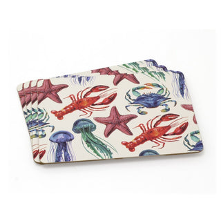 Set of 4 Sea Life Placemats | Sea Creatures Cork Dining Table Place Mats - 29cm