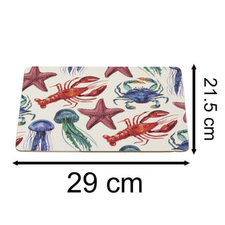Set of 4 Sea Life Placemats | Sea Creatures Cork Dining Table Place Mats - 29cm