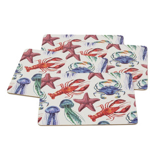 Set of 4 Sea Life Placemats | Sea Creatures Cork Dining Table Place Mats - 29cm