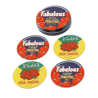 Set of 4 Tomatoes Vintage Style Metal Coasters with Storage Tin | Retro Coasters Quirky, Fun & Durable for Home Bar or Coffee Table
