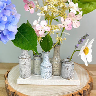 Set of 6 Mini Traditional Vases on Ceramic Plinth | Small Bud Vases for Flowers