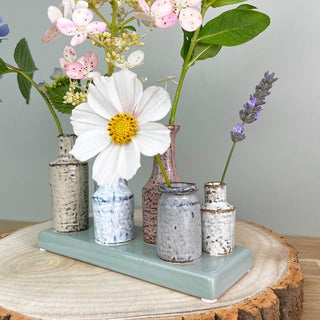 Set of 6 Mini Traditional Vases on Ceramic Plinth | Small Bud Vases for Flowers