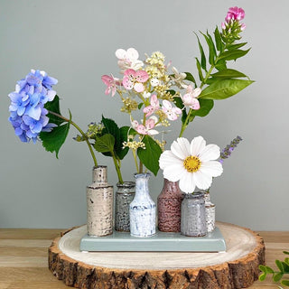 Set of 6 Mini Traditional Vases on Ceramic Plinth | Small Bud Vases for Flowers