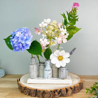 Set of 6 Mini Traditional Vases on Ceramic Plinth | Small Bud Vases for Flowers