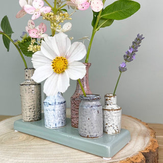 Set of 6 Mini Traditional Vases on Ceramic Plinth | Small Bud Vases for Flowers