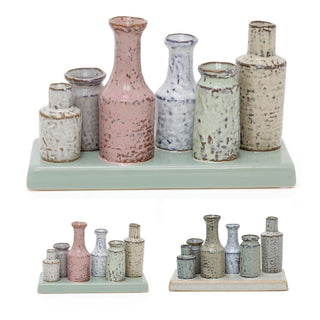 Set of 6 Mini Traditional Vases on Ceramic Plinth | Small Bud Vases for Flowers