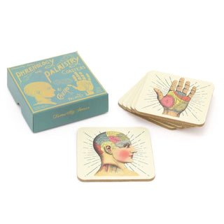 Set Of 6 Phrenology Palmistry Coasters | Novelty Drinks Coasters Set | Mugs Glasses Cups Table Mats