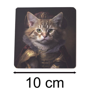 Set of 6 Regal Cat Coasters | Cat Portrait Cork Animal Coaster Set - 10cm