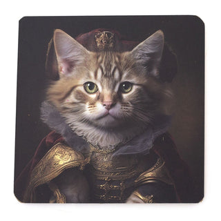 Set of 6 Regal Cat Coasters | Cat Portrait Cork Animal Coaster Set - 10cm
