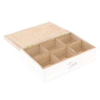 Shabby Chic House Design Wooden Tea Box Caddy 24x16cm | 6 Compartment Tea Bag Storage Box | Kitchen Organiser Tea Case
