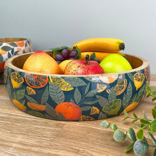 Shallow Citrus Zest Wooden Fruit Bowl | Mango Wood Salad & Serving Dish - 30cm