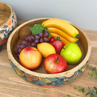 Shallow Citrus Zest Wooden Fruit Bowl | Mango Wood Salad & Serving Dish - 30cm