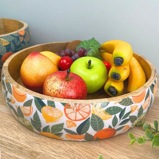 Shallow Citrus Zest Wooden Fruit Bowl | Mango Wood Salad & Serving Dish - 30cm