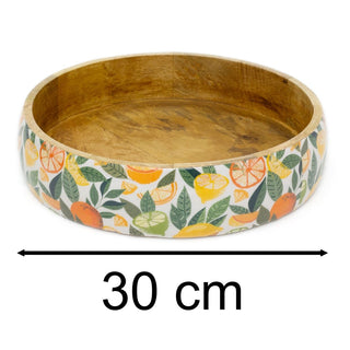 Shallow Citrus Zest Wooden Fruit Bowl | Mango Wood Salad & Serving Dish - 30cm