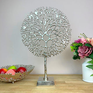 Silver Coral Sculpture Decorative Ornament on Metal Stand Tree Of Life Jewellery Stand - Silver Metal Coral Ornament On Aluminium Base