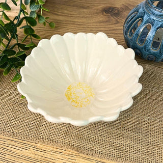 Small Daisy Bowl | Round White & Yellow Floral Ceramic Trinket Dish - 13cm