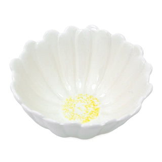 Small Daisy Bowl | Round White & Yellow Floral Ceramic Trinket Dish - 13cm