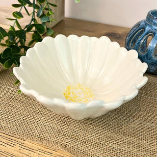 Small Daisy Bowl | Round White & Yellow Floral Ceramic Trinket Dish - 13cm