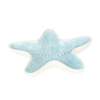 Small Embossed Starfish Ornament | Reactive Glaze Nautical Trinket Dish - 13cm