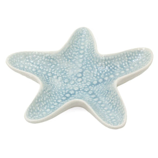 Small Embossed Starfish Ornament | Reactive Glaze Nautical Trinket Dish - 13cm