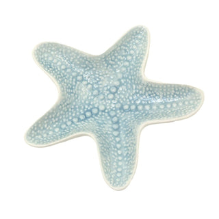 Small Embossed Starfish Ornament | Reactive Glaze Nautical Trinket Dish - 13cm