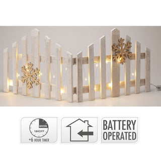 Snowflake LED Light Up Christmas Tree Fence | White Wooden Picket Fence Skirt | Festive Xmas Tree Decoration - 76 x 30cm